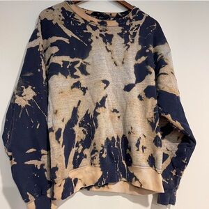 Lands' End Navy and Tan Bleach-Dye Sweatshirt